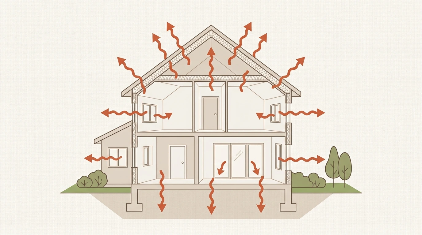 Schéma des déperditions thermiques d'une maison