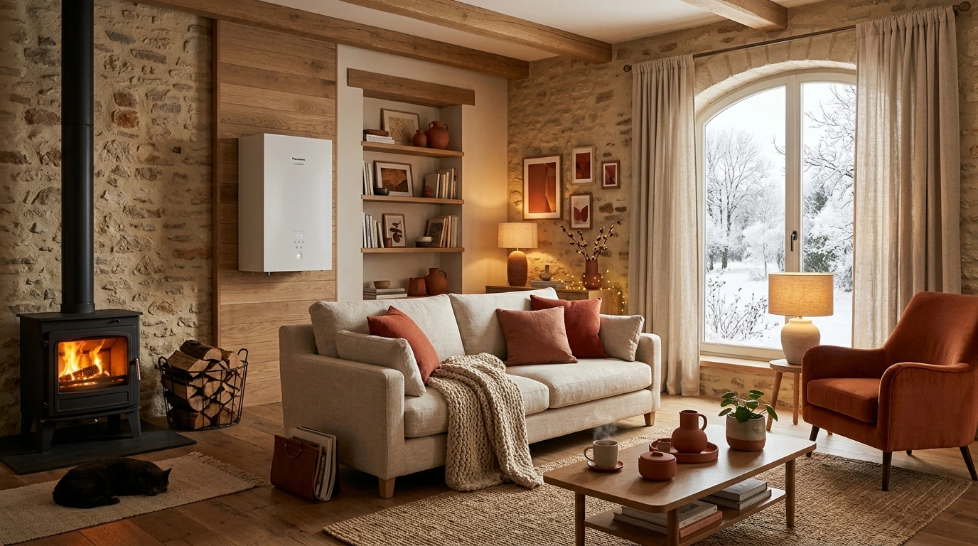 Pompe à chaleur moderne installée dans un jardin de maison individuelle