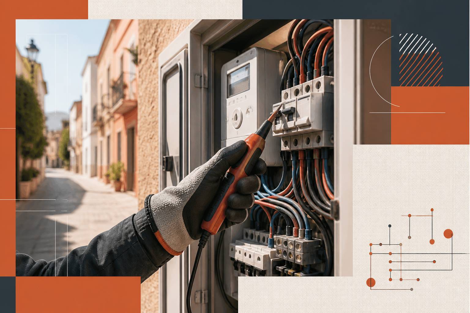 Coffret électrique ouvert avec câbles lors d'une maintenance