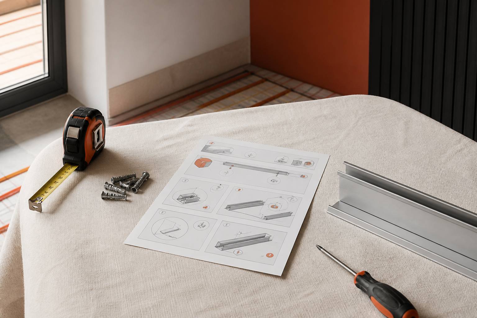 Profilé de plinthe chauffante en aluminium avec des outils de pose