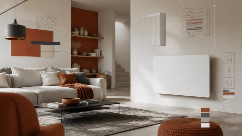 Radiateur électrique à inertie mural dans une pièce moderne