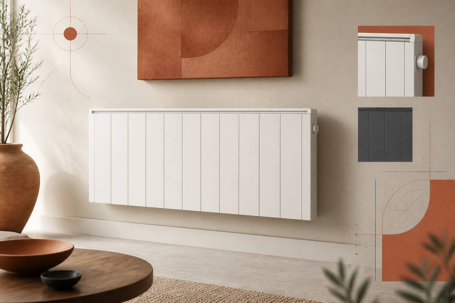 Radiateur électrique mural avec thermostat et réglages