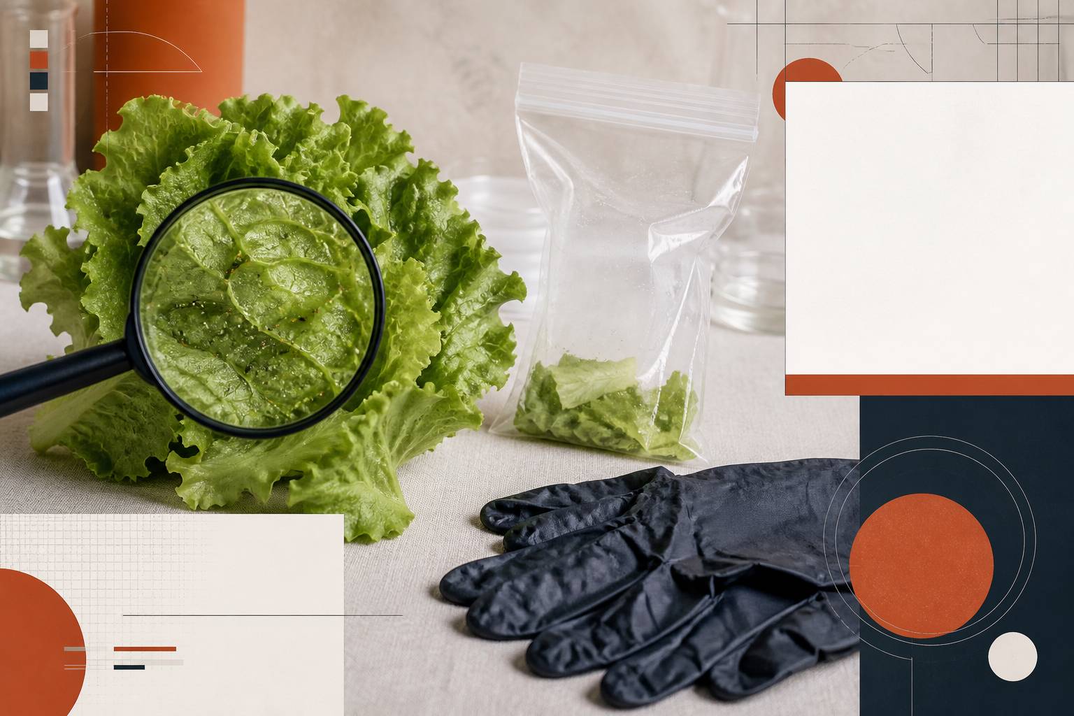 Feuilles de salade examinées sous une lumière froide de laboratoire