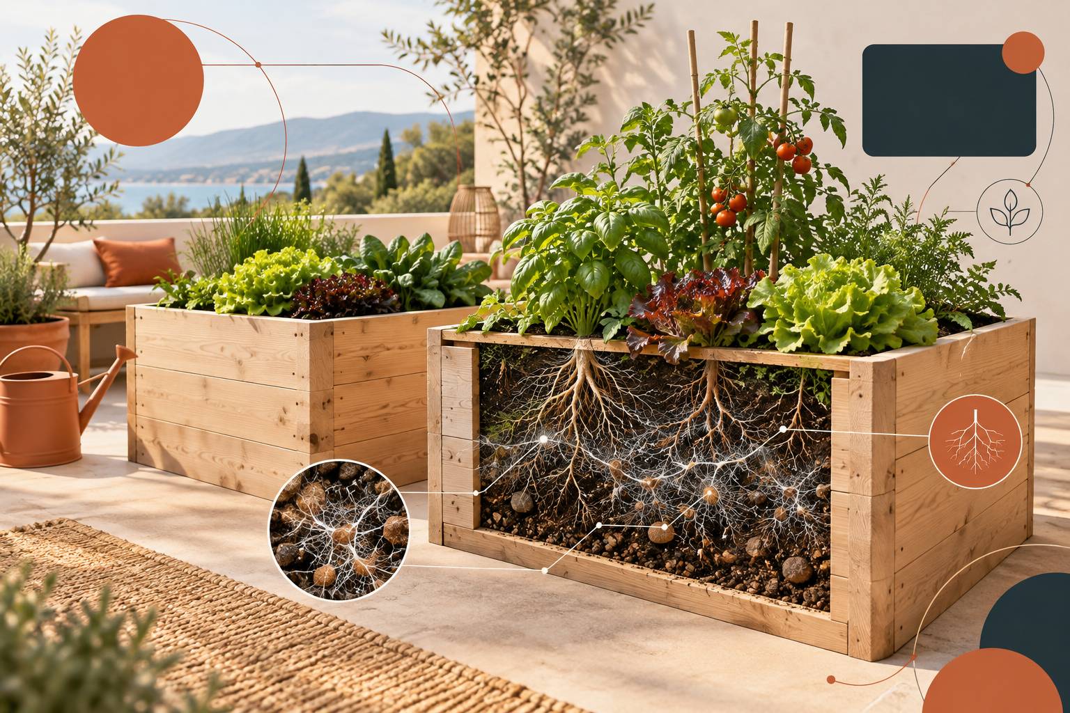 Illustration éditoriale du sujet : Le secret oublié des jardiniers : cet engrais naturel et vivant revitalise vos carrés potagers en souffrance