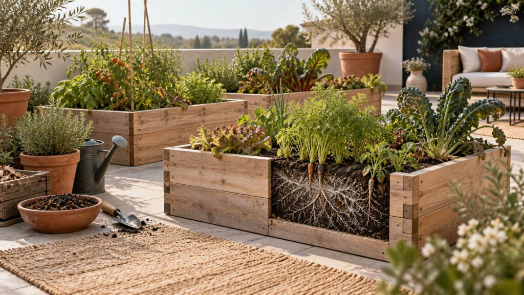 Illustration éditoriale du sujet : Le secret oublié des jardiniers : cet engrais naturel et vivant revitalise vos carrés potagers en souffrance