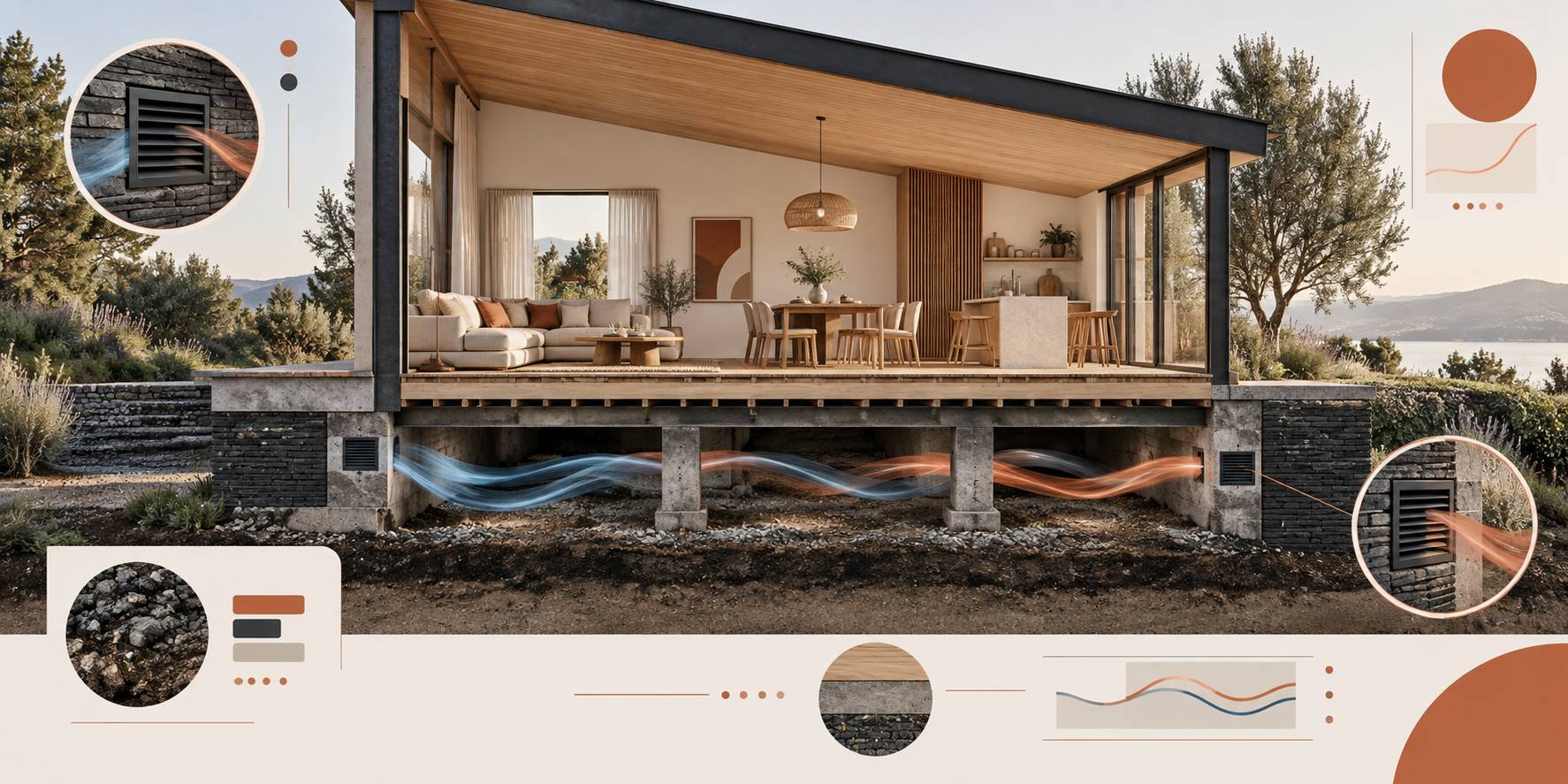 Illustration éditoriale du sujet : Optimiser la circulation de l'air dans le vide sanitaire pour un habitat sain