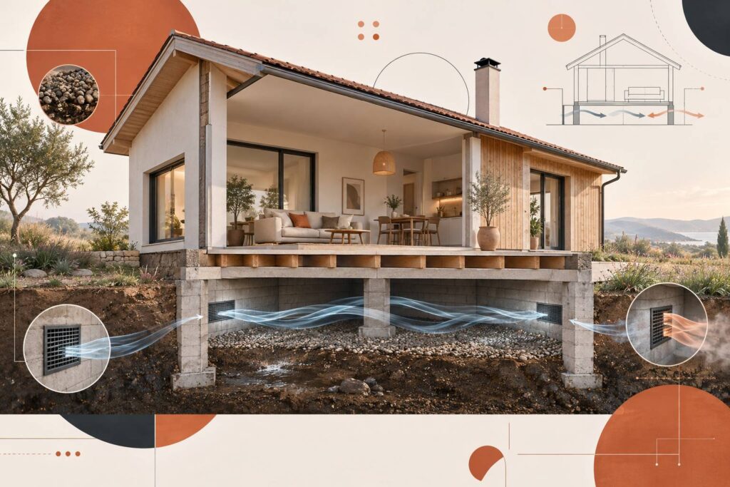 Illustration éditoriale du sujet : Optimiser la circulation de l'air dans le vide sanitaire pour un habitat sain